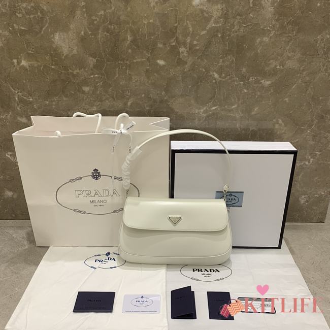 	 Ktilife Prada Cleo brushed leather shoulder white bag - 1BD276 - 30*19*3.5CM - 1