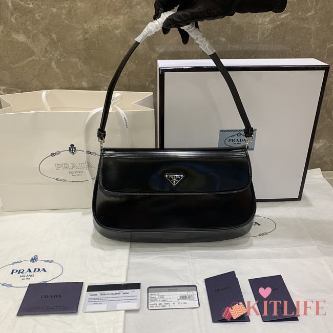 	 Ktilife Prada Cleo brushed leather shoulder black bag - 1BD276 - 30*19*3.5CM - 1