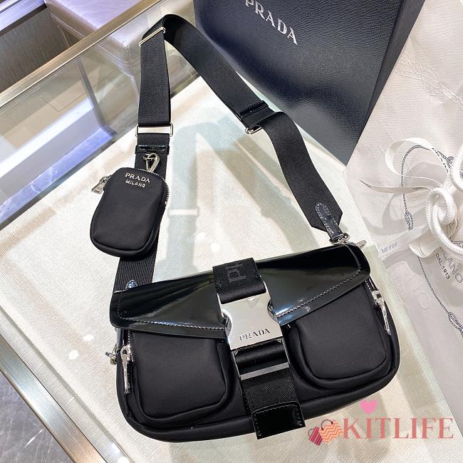 Kitlife Prada Pocket nylon and brushed leather black bag - 1BD295 - 23x12.5x5.5cm - 1