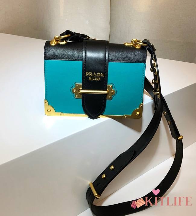 Kitlife Prada Cahier Black and Blue Calfskin Leather Shoulder Bag - 20x14x8.5cm - 1