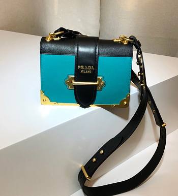 Kitlife Prada Cahier Black and Blue Calfskin Leather Shoulder Bag - 20x14x8.5cm