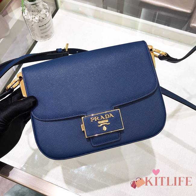 Kitlife Prada Embleme Bag In Blue Saffiano - 1BD217 - 14*20.5* - 1