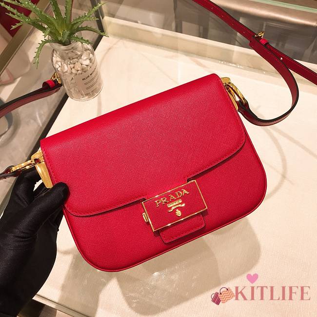 	 Kitlife Prada Embleme Bag In Red Saffiano - 1BD217 - 14*20.5* - 1