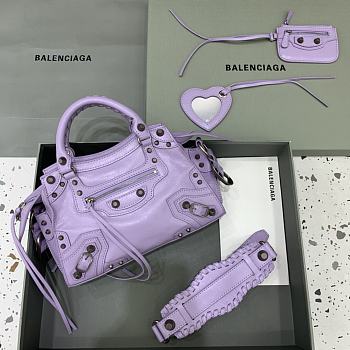 Kitlife Balenciaga NEO CAGOLE XS HANDBAG WITH RHINESTONES PURPLE - 26x13x18cm