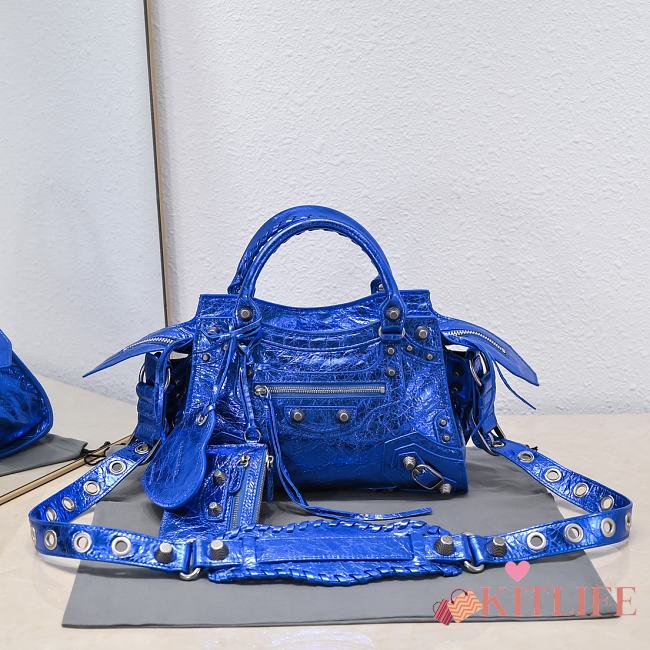 Kitlife Balenciaga NEO CAGOLE XS HANDBAG WITH RHINESTONES DARK BLUE - 26x13x18cm - 1