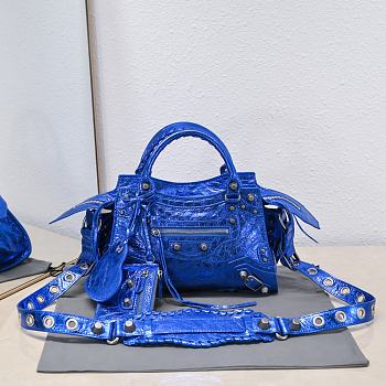 Kitlife Balenciaga NEO CAGOLE XS HANDBAG WITH RHINESTONES DARK BLUE - 26x13x18cm