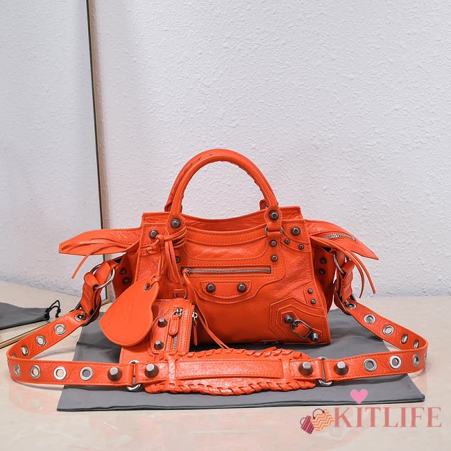 Kitlife Balenciaga NEO CAGOLE XS HANDBAG WITH RHINESTONES ORANGE - 26x13x18cm - 1