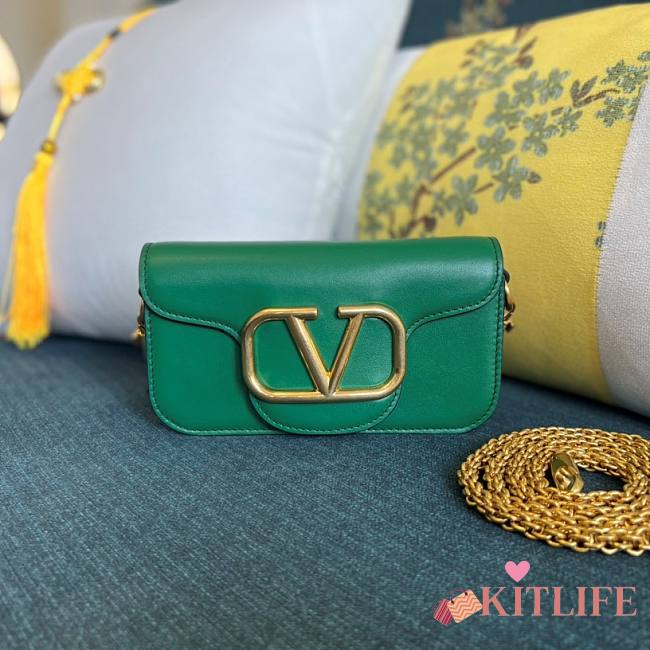 	 KITLIFE VALENTINO LOCÒ SMALL SHOULDER BAG IN GREEN CALFSKIN - W20xH11xD5 cm - 1