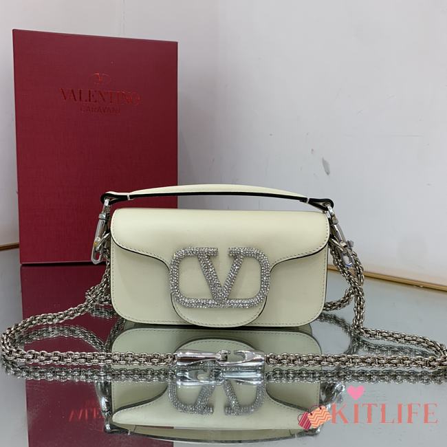 KITLIFE VALENTINO LOCÒ SMALL WHITE SHOULDER BAG WITH JEWEL LOGO - 1