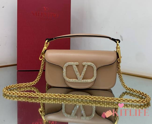 	 KITLIFE VALENTINO LOCÒ SMALL BROWN SHOULDER BAG WITH JEWEL LOGO - 1