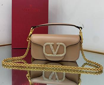 	 KITLIFE VALENTINO LOCÒ SMALL BROWN SHOULDER BAG WITH JEWEL LOGO