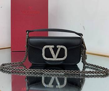 	 KITLIFE VALENTINO LOCÒ SMALL BLACK SHOULDER BAG WITH JEWEL LOGO