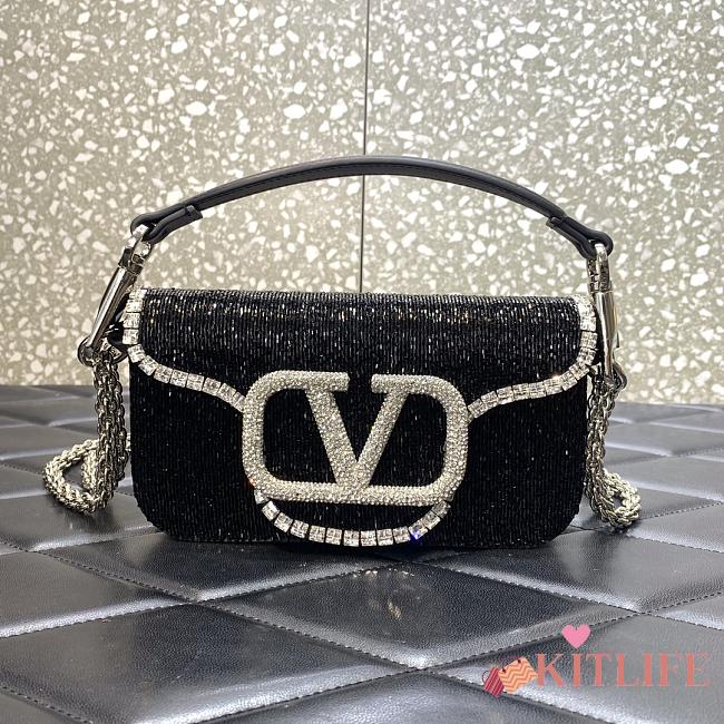 KITLIFE LOCÒ EMBROIDERED SMALL BLACK SHOULDER BAG - W20xH11xD5 cm - 1