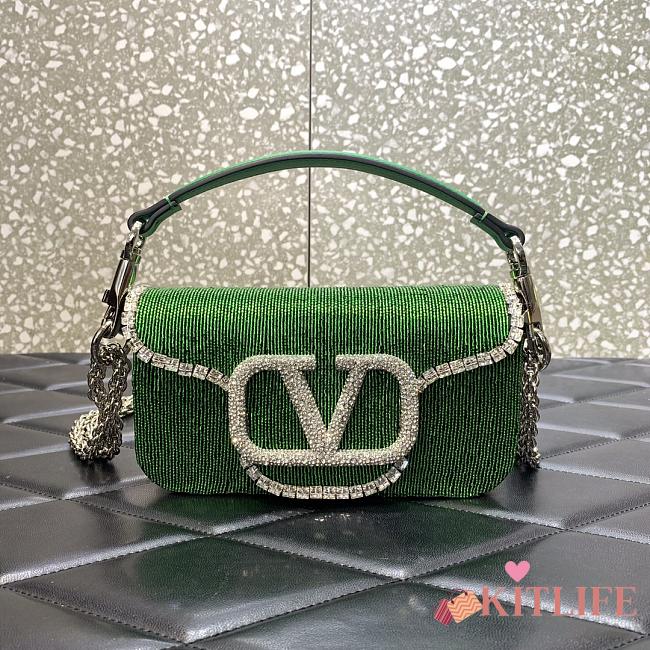 	 KITLIFE LOCÒ EMBROIDERED SMALL GREEN SHOULDER BAG - W20xH11xD5 cm - 1