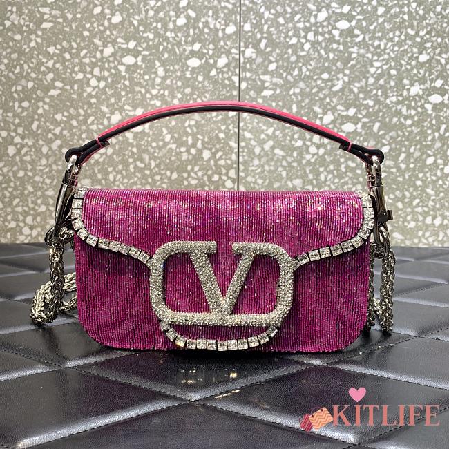 	 KITLIFE LOCÒ EMBROIDERED SMALL PINK SHOULDER BAG - W20xH11xD5 cm - 1