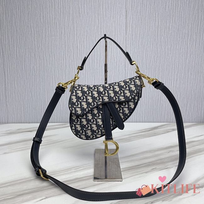 KITLIFE DIOR MINI SADDLE BAG Blue Dior Oblique Jacquard - 21 x 18 x 5 cm - 1