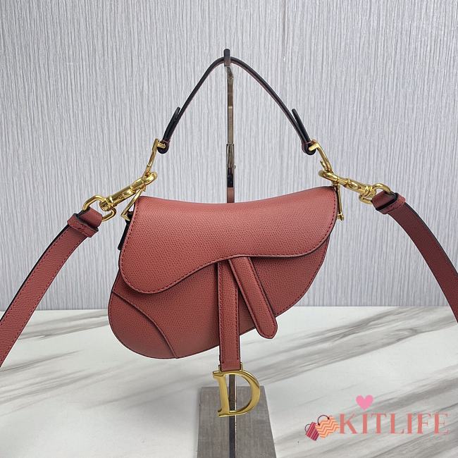 KITLIFE DIOR MINI SADDLE BAG WITH STRAP Red Grained Calfskin - 21 x 18 x 5 cm - 1