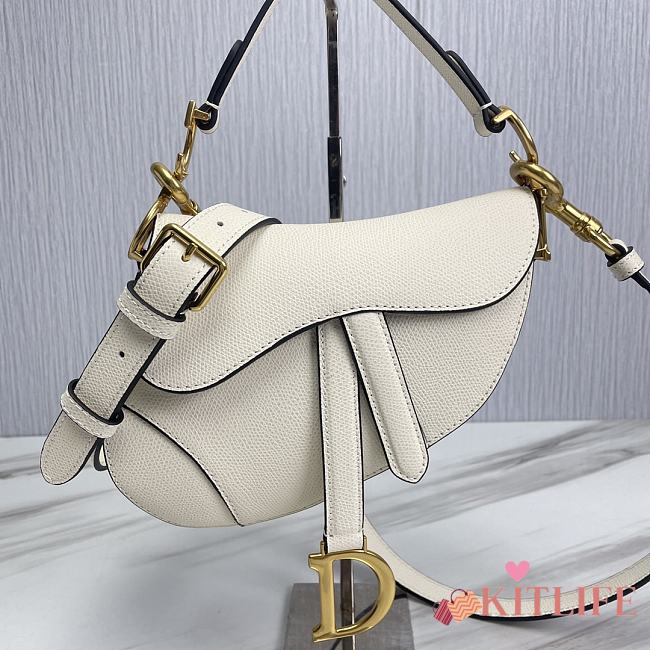 	 KITLIFE DIOR MINI SADDLE BAG WITH STRAP WHITE Grained Calfskin - 21 x 18 x 5 cm - 1