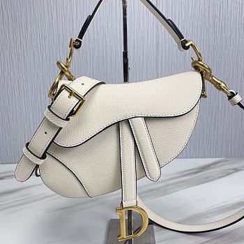 	 KITLIFE DIOR MINI SADDLE BAG WITH STRAP WHITE Grained Calfskin - 21 x 18 x 5 cm