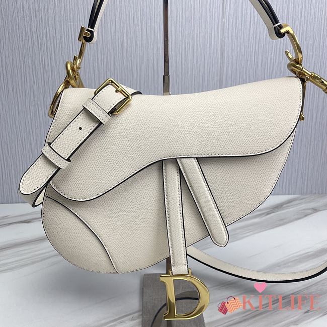 	 KITLIFE DIOR SADDLE BAG WITH STRAP WHITE Grained Calfskin - 25.5 x 20 x 6.5 cm - 1