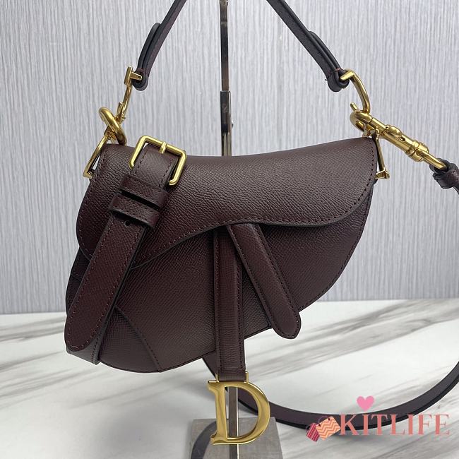 	 KITLIFE DIOR MINI SADDLE BAG WITH STRAP BURGUNDY Grained Calfskin - 21 x 18 x 5 cm - 1