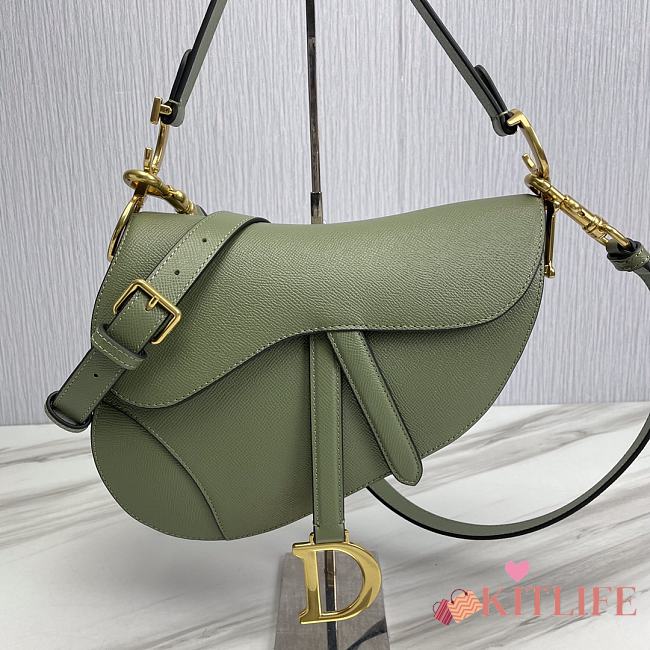 	 KITLIFE DIOR SADDLE BAG WITH STRAP Green Grained Calfskin - 25.5 x 20 x 6.5 cm - 1