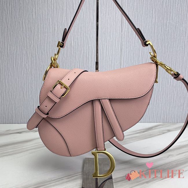 	 KITLIFE DIOR SADDLE BAG WITH STRAP Pink Grained Calfskin - 25.5 x 20 x 6.5 cm - 1