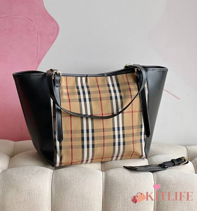 Kitlife Burberry horseferry check small canterbury black tote - 27*17*26cm - 1