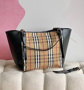 Kitlife Burberry horseferry check small canterbury black tote - 27*17*26cm