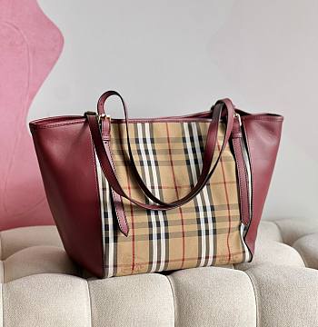 Kitlife Burberry horseferry check small canterbury bordeaux tote - 27*17*26cm