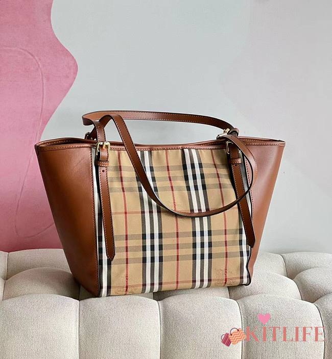 Kitlife Burberry horseferry check small canterbury brown tote - 27*17*26cm - 1