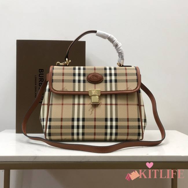 Kitlife Burberry Nova Check Top Handle Kelly Beige Coated Canvas Satchel - 25*20*8cm - 1