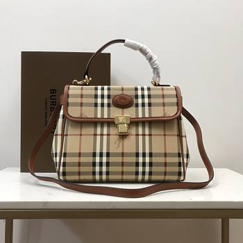 Kitlife Burberry Nova Check Top Handle Kelly Beige Coated Canvas Satchel - 25*20*8cm