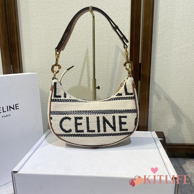 KITLIFE CELINE MEDIUM AVA STRAP BAG IN TEXTILE WITH CELINE ALL-OVER AND CALFSKIN WHITE / BLACK - 23 X 13.5 X 6 CM - 1