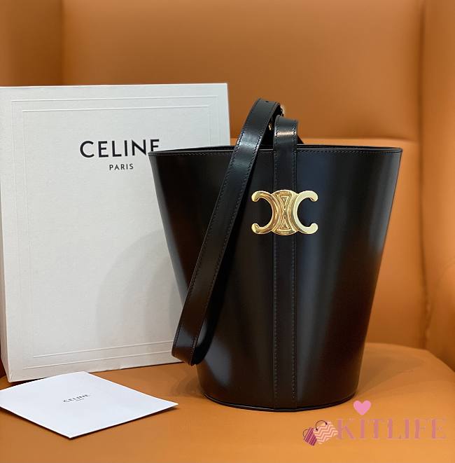 KITLIFE CELINE BUCKET TRIOMPHE IN NATURAL CALFSKIN BLACK - 25 X 22 X 14 CM - 1