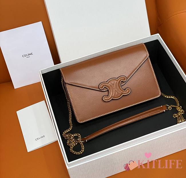 KITLIFE CELINE WALLET ON CHAIN TRIOMPHE IN SHINY CALFSKIN TAN - 19 X 11 X 4 CM - 1