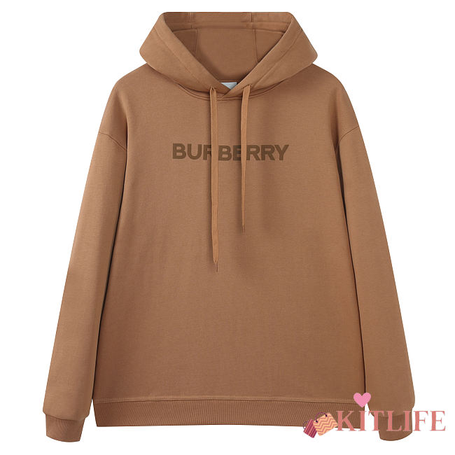 Kitlife Burberry Logo Print Cotton Hoodie Camel - 1