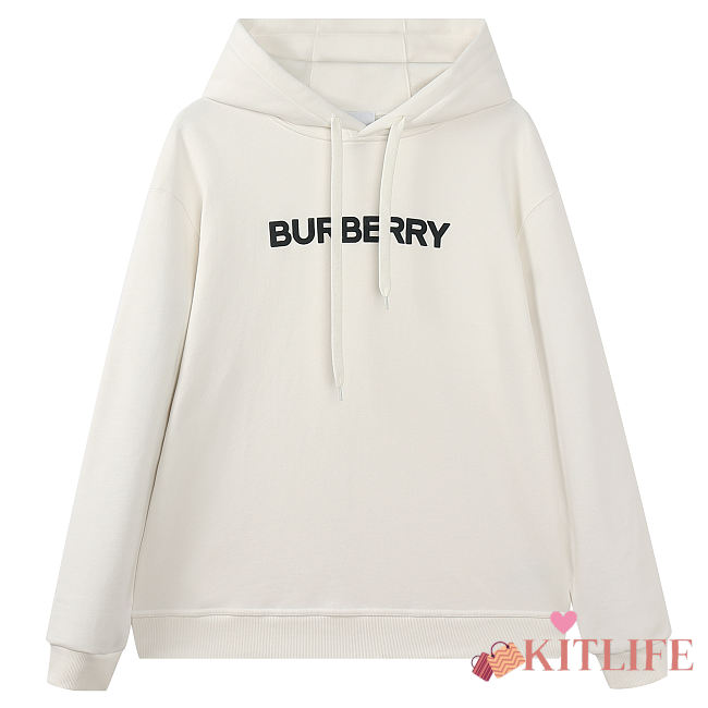 	 Kitlife Burberry Logo Print Cotton Hoodie White - 1