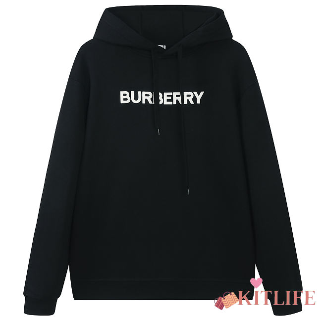 	 Kitlife Burberry Logo Print Cotton Hoodie Black - 1