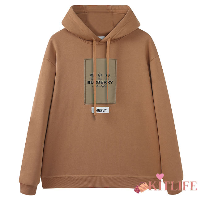 Kitlife Burberry appliqué-logo drawstring hoodie camel - 1