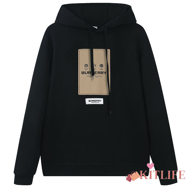 	 Kitlife Burberry appliqué-logo drawstring hoodie black - 1