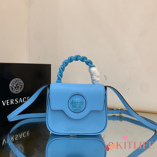 Kitlife Versace La Medusa Mini Blue Grained Leather Bag - 16x12x6cm - 1