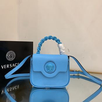 Kitlife Versace La Medusa Mini Blue Grained Leather Bag - 16x12x6cm