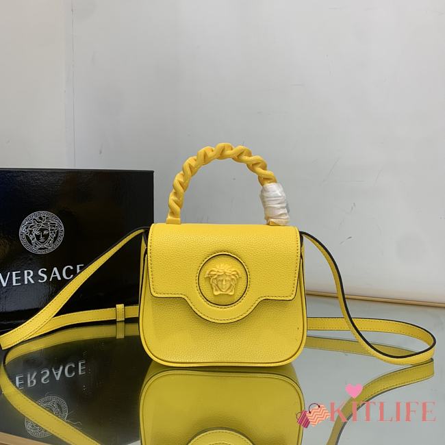 Kitlife Versace La Medusa Mini Yellow Grained Leather Bag - 16x12x6cm - 1