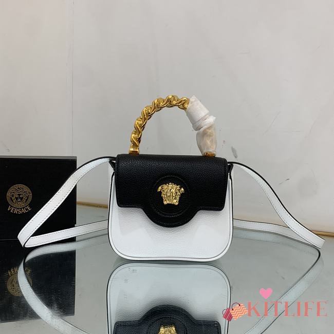 Kitlife Versace La Medusa Mini Black and White Grained Leather Bag - 16x12x6cm - 1