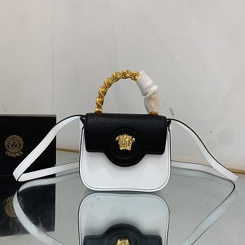 Kitlife Versace La Medusa Mini Black and White Grained Leather Bag - 16x12x6cm