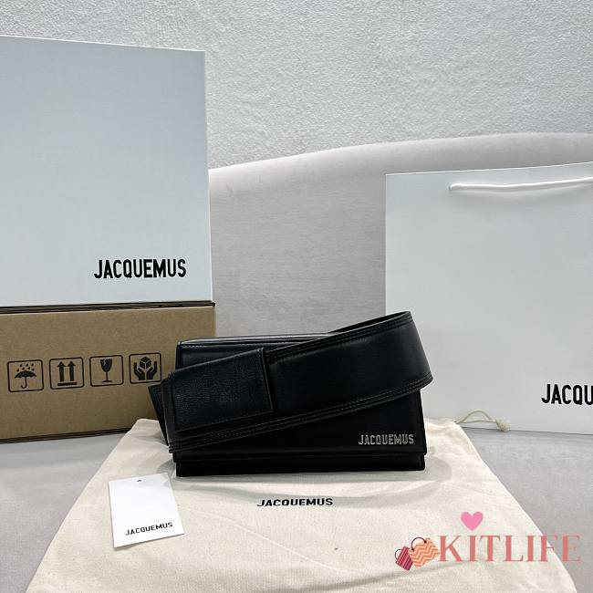 Kitlife Jacquemus Crossbody Black Leather Bag - 23x12x4cm - 1