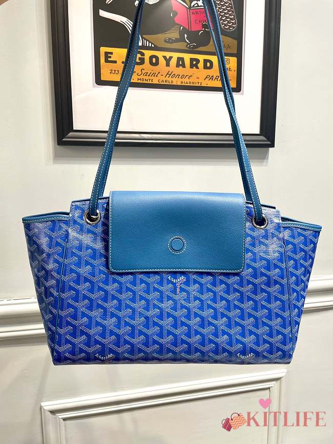 Kitlife Goyard Goyardine Canvas & Chevroches Calfskin Rouette PM Bag Blue - 23cm x14cm x31cm - 1