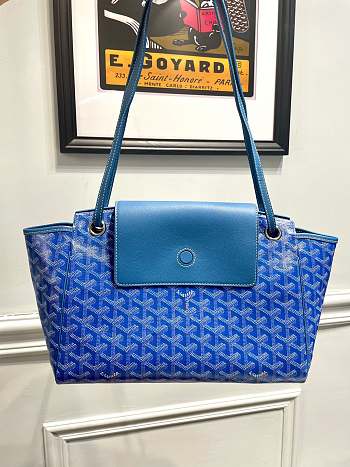 Kitlife Goyard Goyardine Canvas & Chevroches Calfskin Rouette PM Bag Blue - 23cm x14cm x31cm