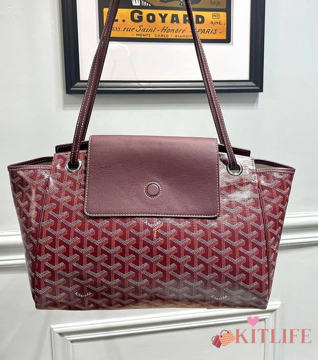 	 Kitlife Goyard Goyardine Canvas & Chevroches Calfskin Rouette PM Bag Burgundy - 23cm x14cm x31cm - 1